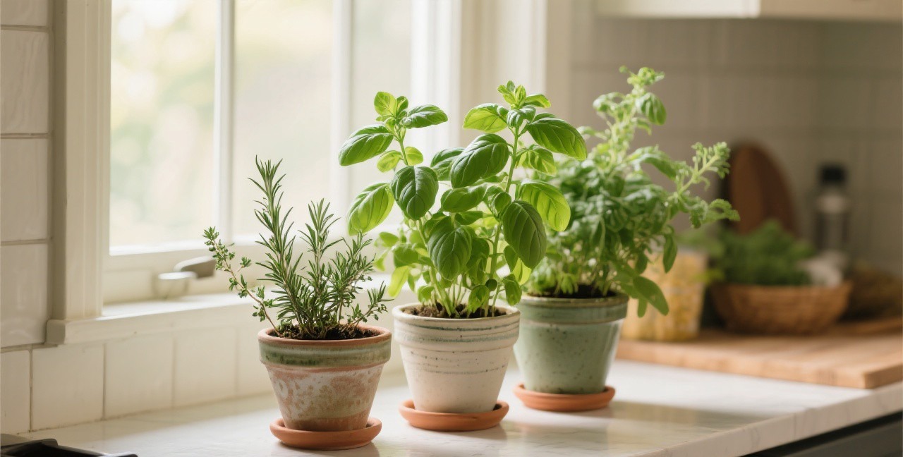 Indoor Herb Garden: Growing Fresh Basil Rosemary and Thyme