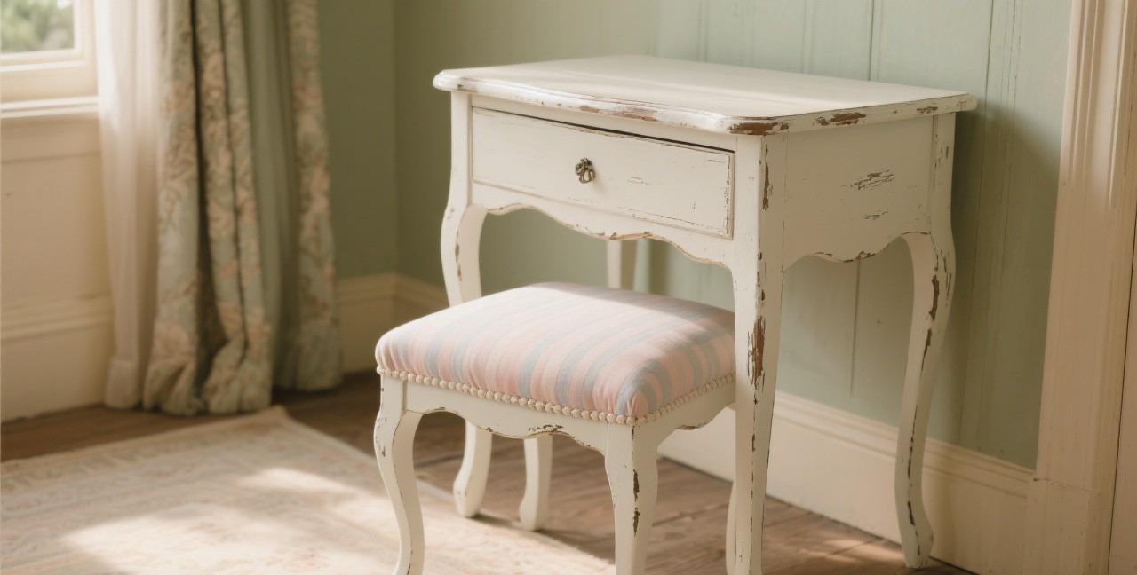 Beautifully painted shabby chic side table in soft white with distressed edges